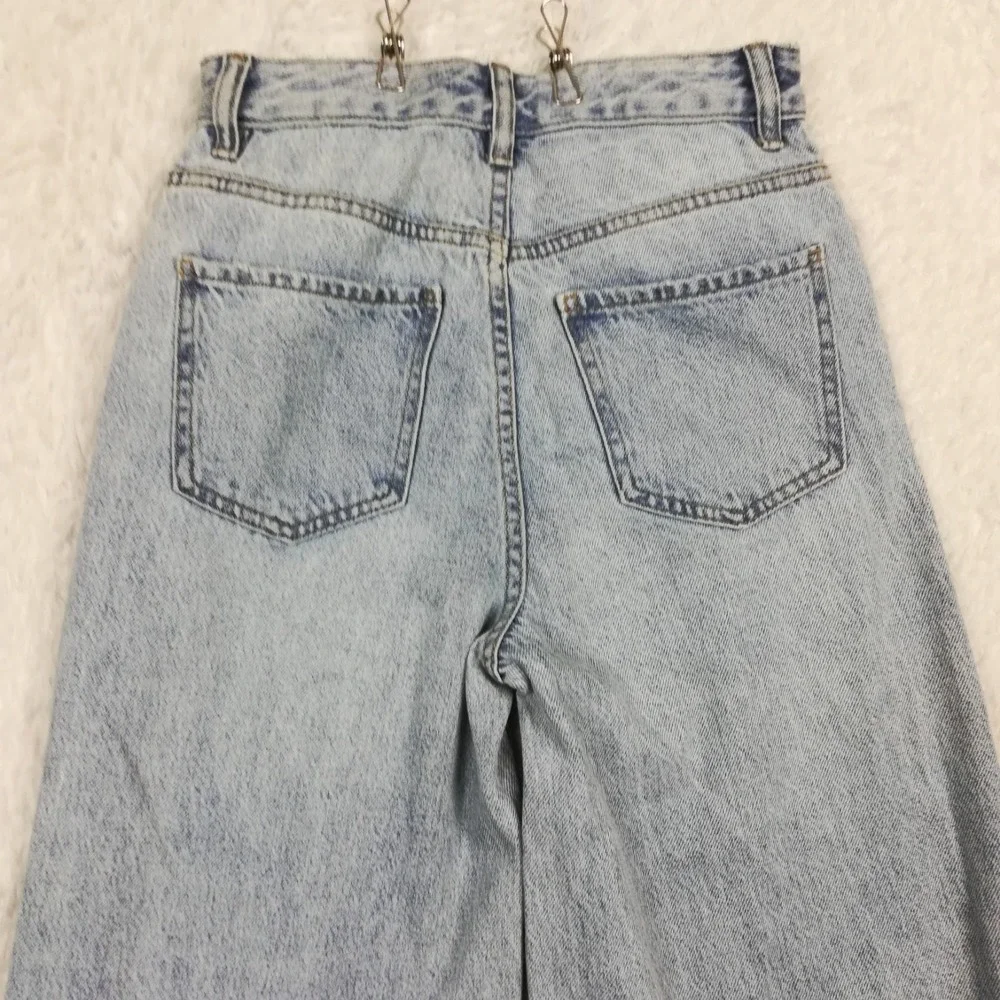 Pacsun‎ Womens Jeans Puddle Wide Leg High Rise Blue Denim Distressed Light 24